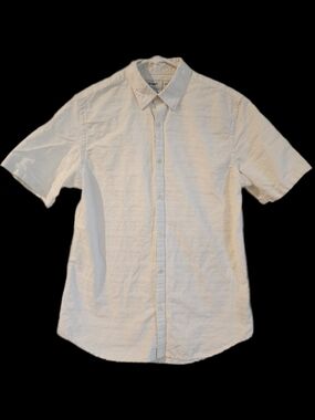 Old Navy White Shirt Slim Short Sleeve Cotton Button Up Casual Men's Medium